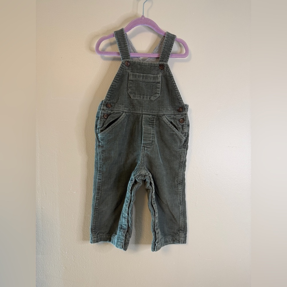 Baby Gap Corduroy Overalls Y2K Early 2000s Green 18/24 Months Fleece Lined
